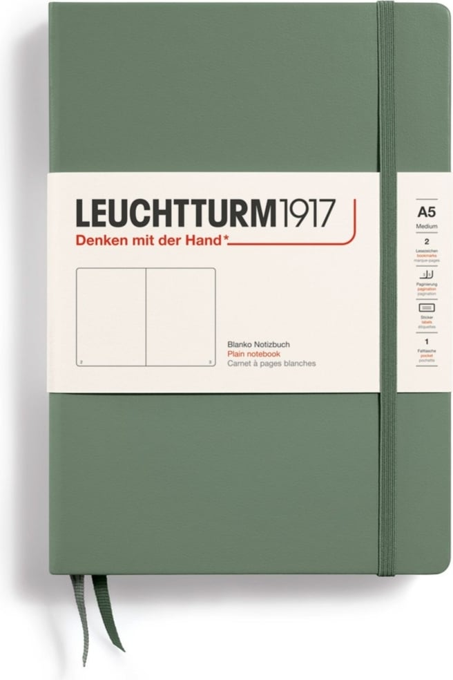 Notes gładki w twardej oprawie Leuchtturm 1917 A5 251 stron oliwkowy 80 g/m²