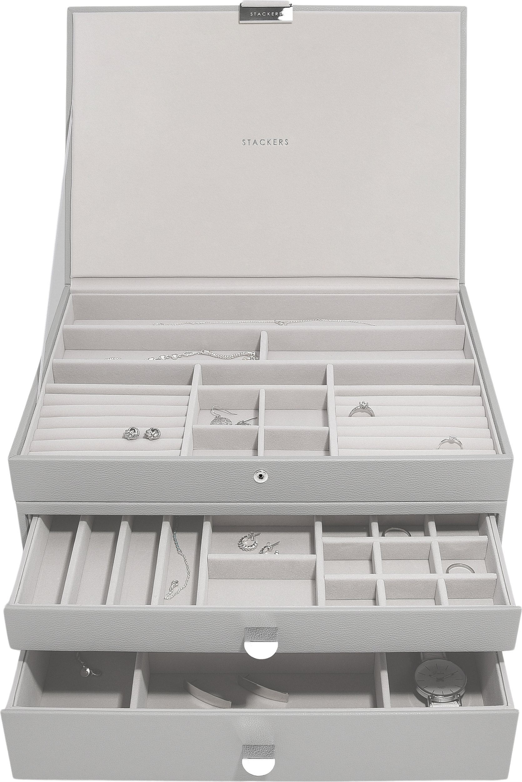Szkatułka na biżuterię Stackers potrójna supersize szara z 2 szufladami