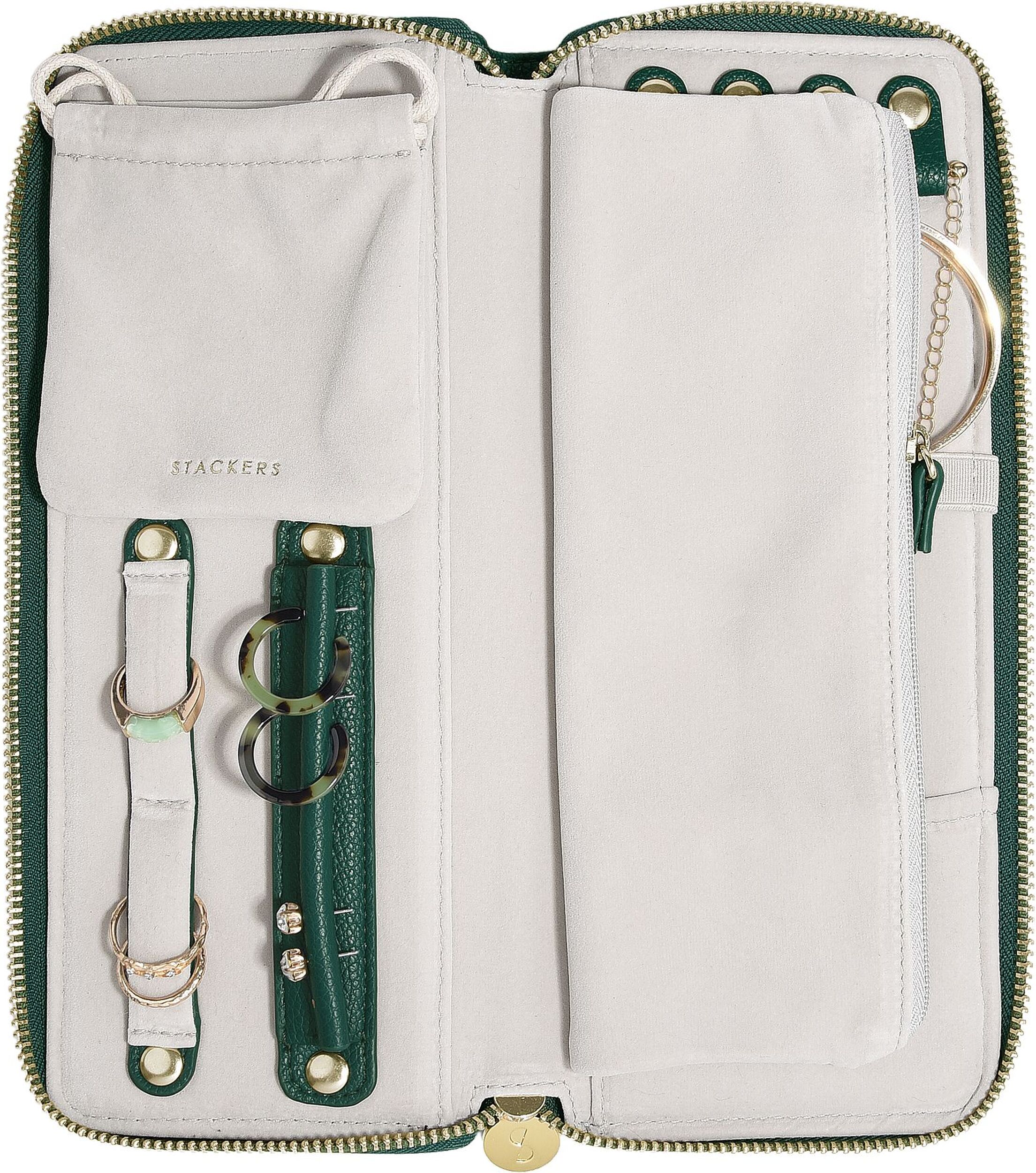 Pudełko podróżne na biżuterię z miejscem na pierścionki Stackers leśna zieleń