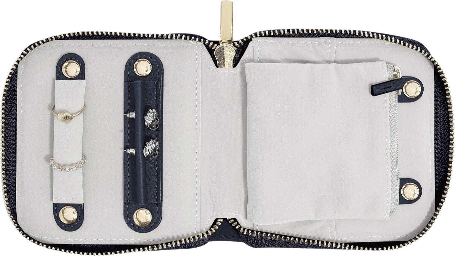 Pudełko podróżne na biżuterię z miejscem na pierścionki Stackers małe granatowe