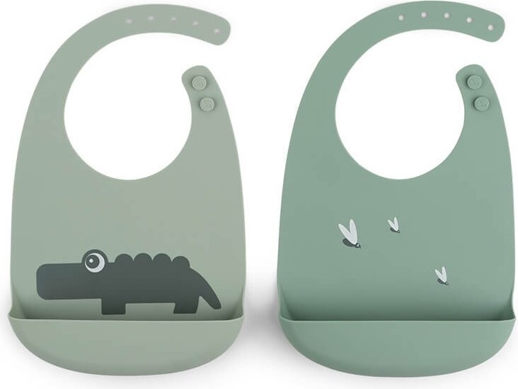 Śliniaki z kieszonką Done by Deer Croco zielone silikonowe 2 szt.