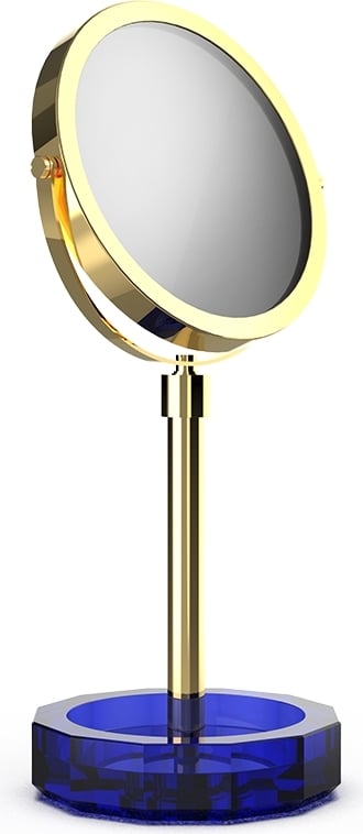 Lusterko kosmetyczne Kristall złote z ciemnoniebieską podstawką