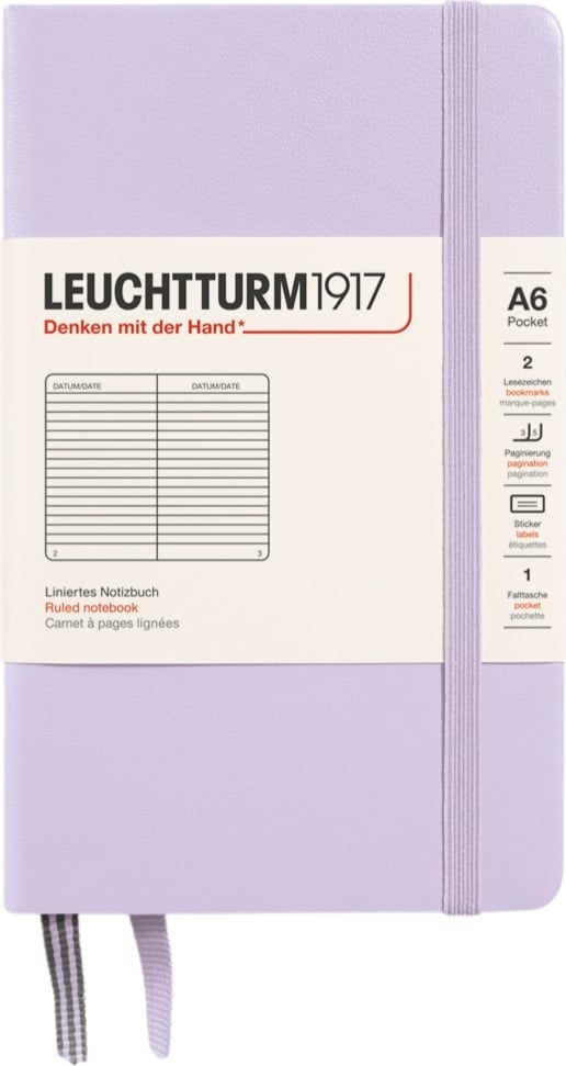 Notes w linię w twardej oprawie Leuchtturm 1917 A6 187 stron liliowy 80 g/m²