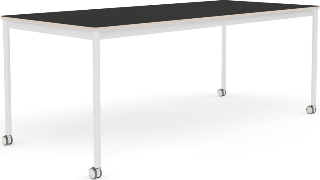 Stół na kółkach Base 85 x 190 cm czarny nanolaminat nogi białe
