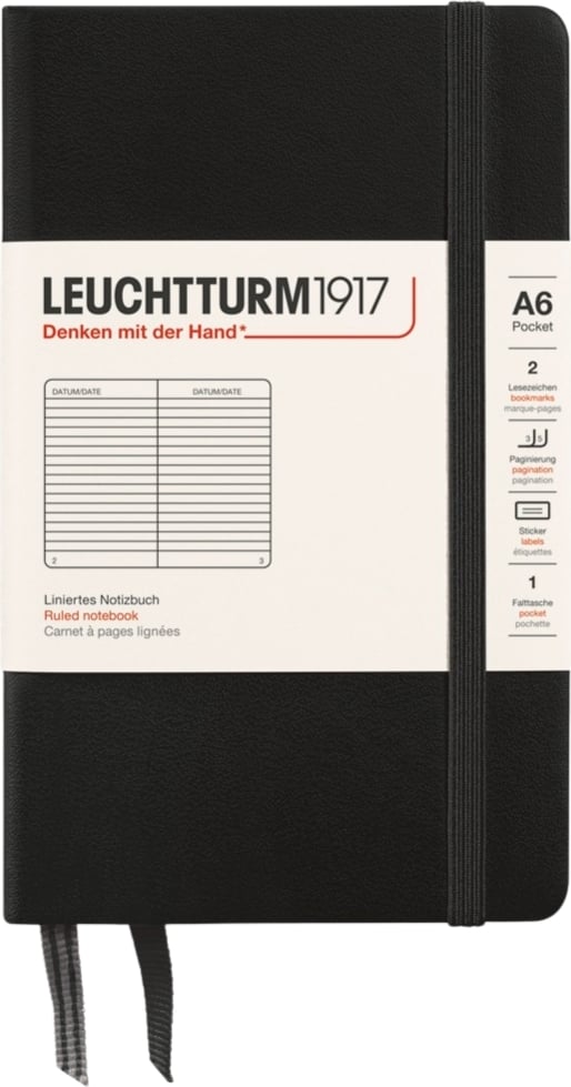 Notes w linię w twardej oprawie Leuchtturm 1917 A6 187 stron czarny 80 g/m²