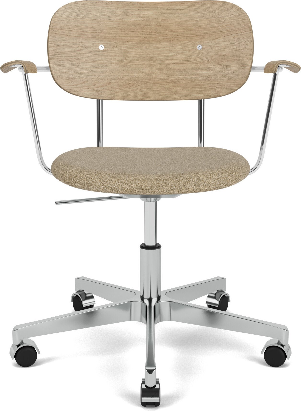 Krzesło obrotowe Co beżowe oparcie jasny dąb siedzisko tapicerowane z podłokietnikami