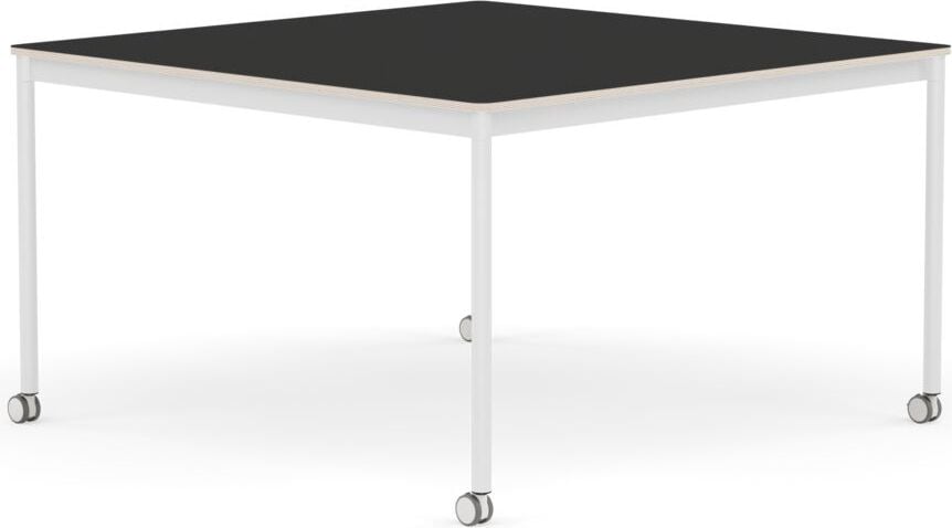 Stół na kółkach Base kwadratowy 128 cm czarny nanolaminat nogi białe