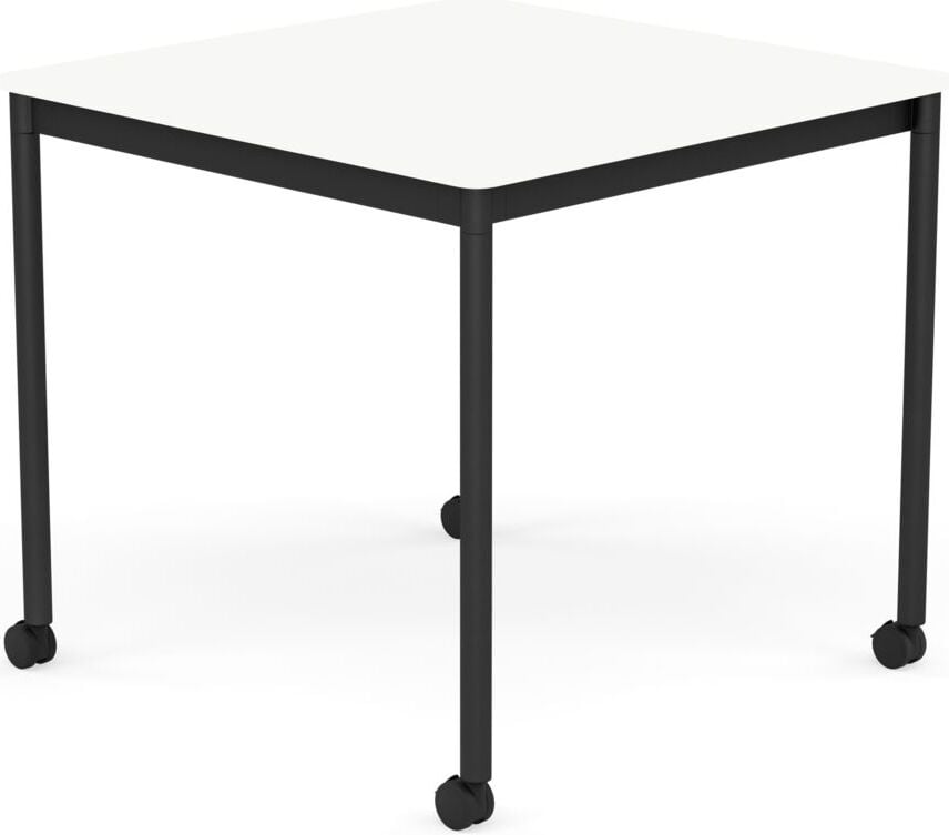 Stół na kółkach Base kwadratowy 80 cm biały laminowany ABS nogi czarne