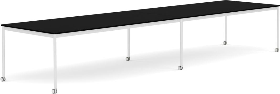Stół na kółkach Base 110 x 440 cm czarny laminowany ABS nogi białe