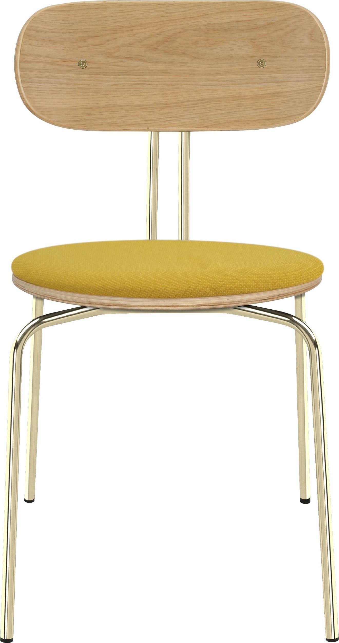 Krzesło Curious żółte z tapicerowanym siedziskiem na mosiężnych nogach