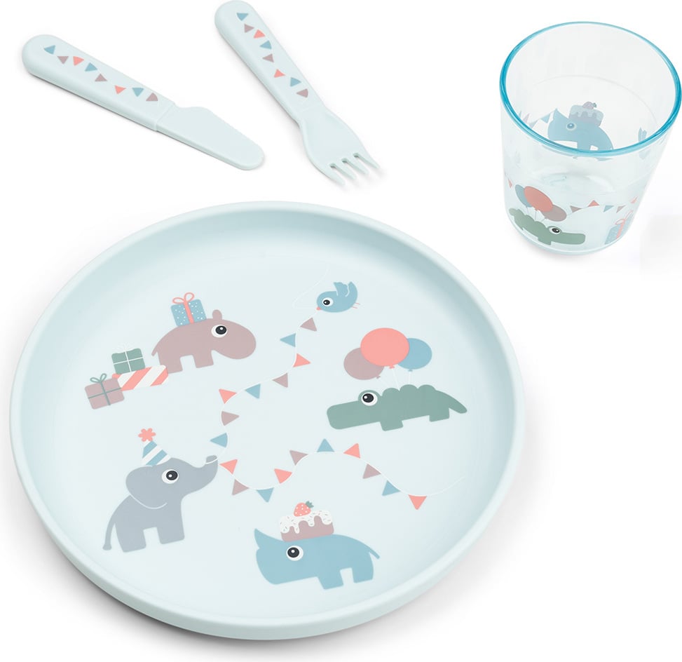 Sztućce i naczynia dziecięce Foodie Celebration niebieskie 4 el.