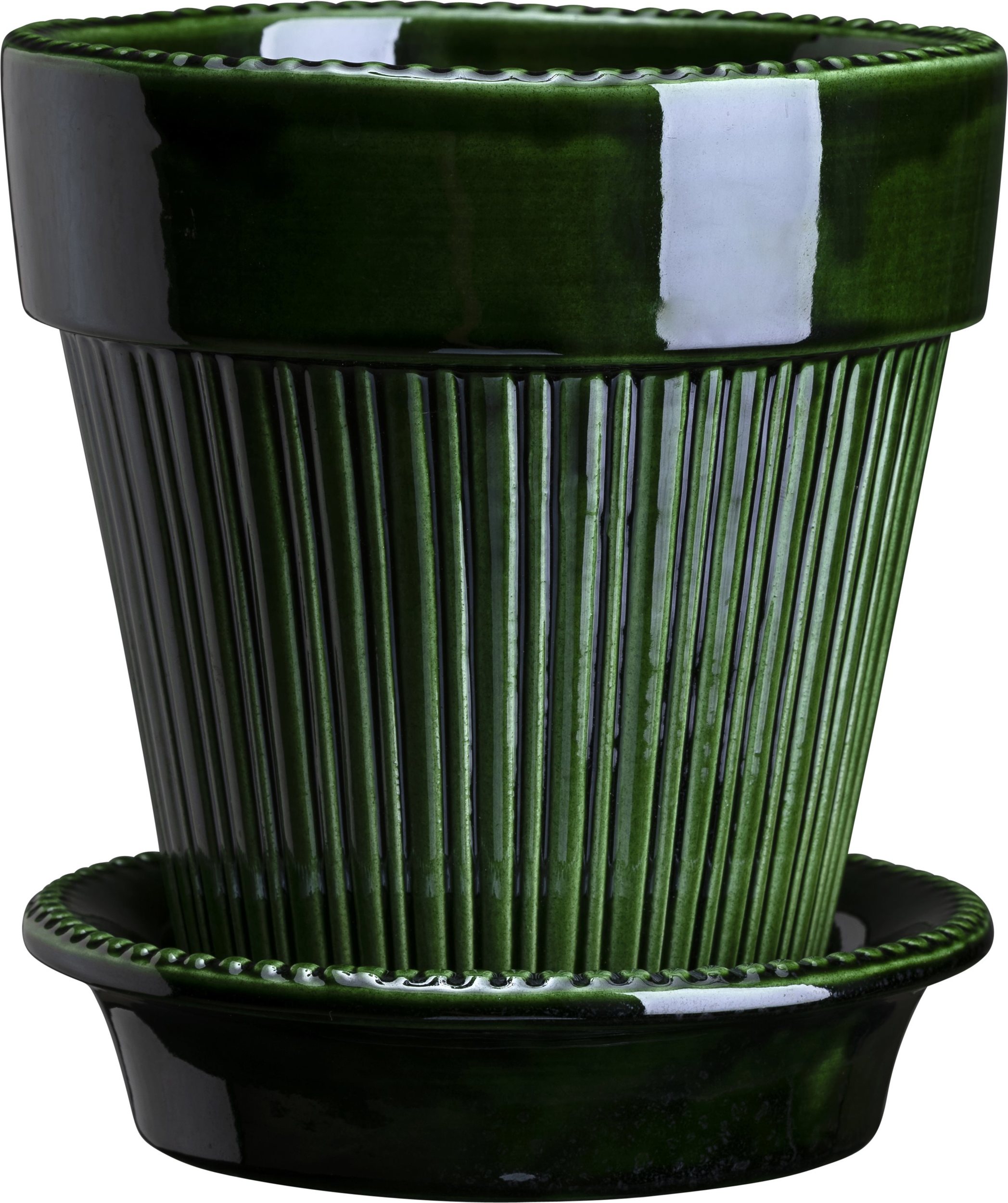 Doniczka Simona 14 cm zielona z podstawką szkliwiona