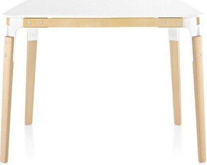Stół Steelwood kwadratowy 90 x 90 cm rama naturalny buk blat biały