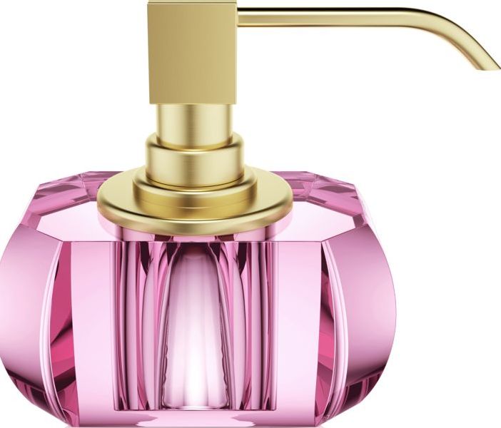 Dozownik do mydła Kristall różowy z pompą złoty mat