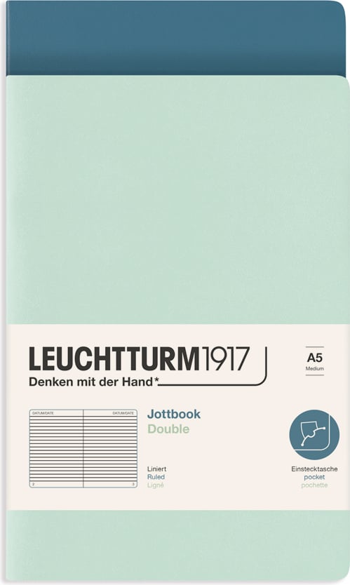Notesy w linię w oprawie flex Jottbook A5 miętowy i szaroniebieski 80 g/m² 2 szt.
