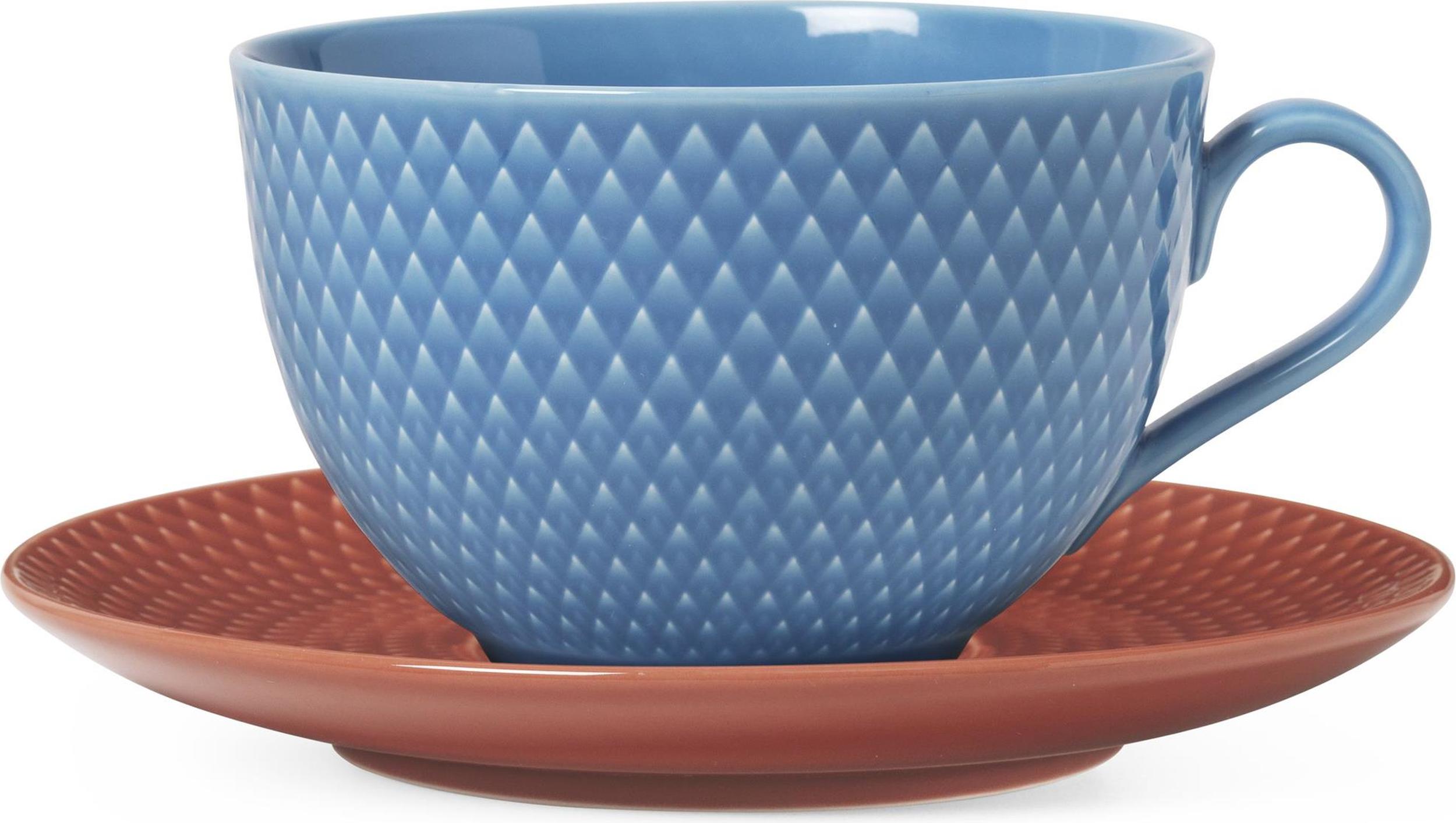 Filiżanka do herbaty Rhombe niebieska ze spodkiem