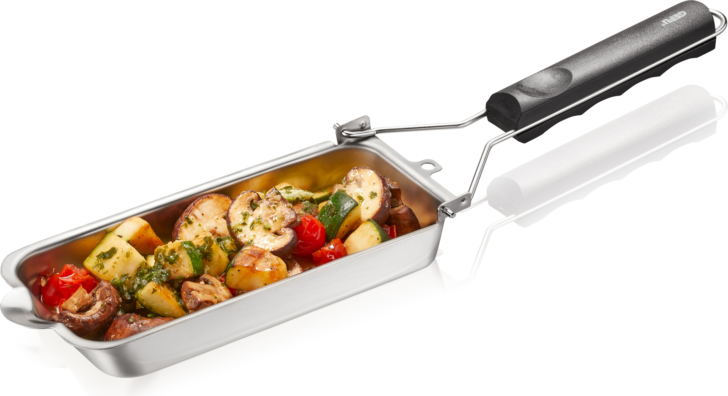 Tacka grillowa Gefu BBQ głęboka z rączką i skrobaczką