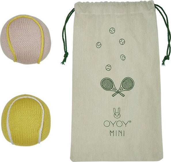 Grzechotki z woreczkiem OYOY piłki tenisowe żółta i różowa 3 el.