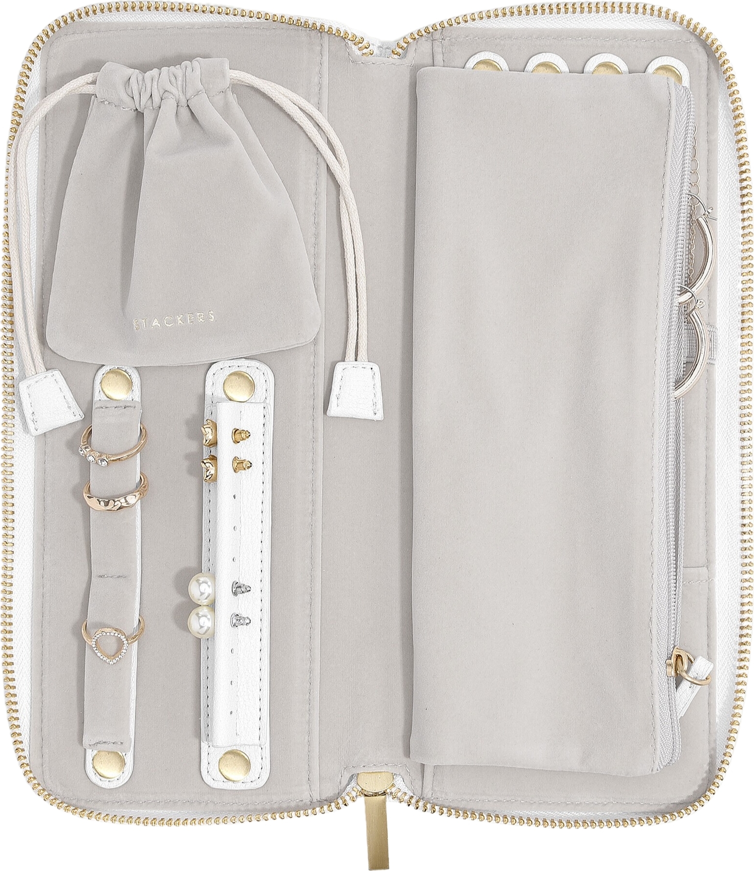 Pudełko podróżne na biżuterię z miejscem na pierścionki Stackers Pebble białe