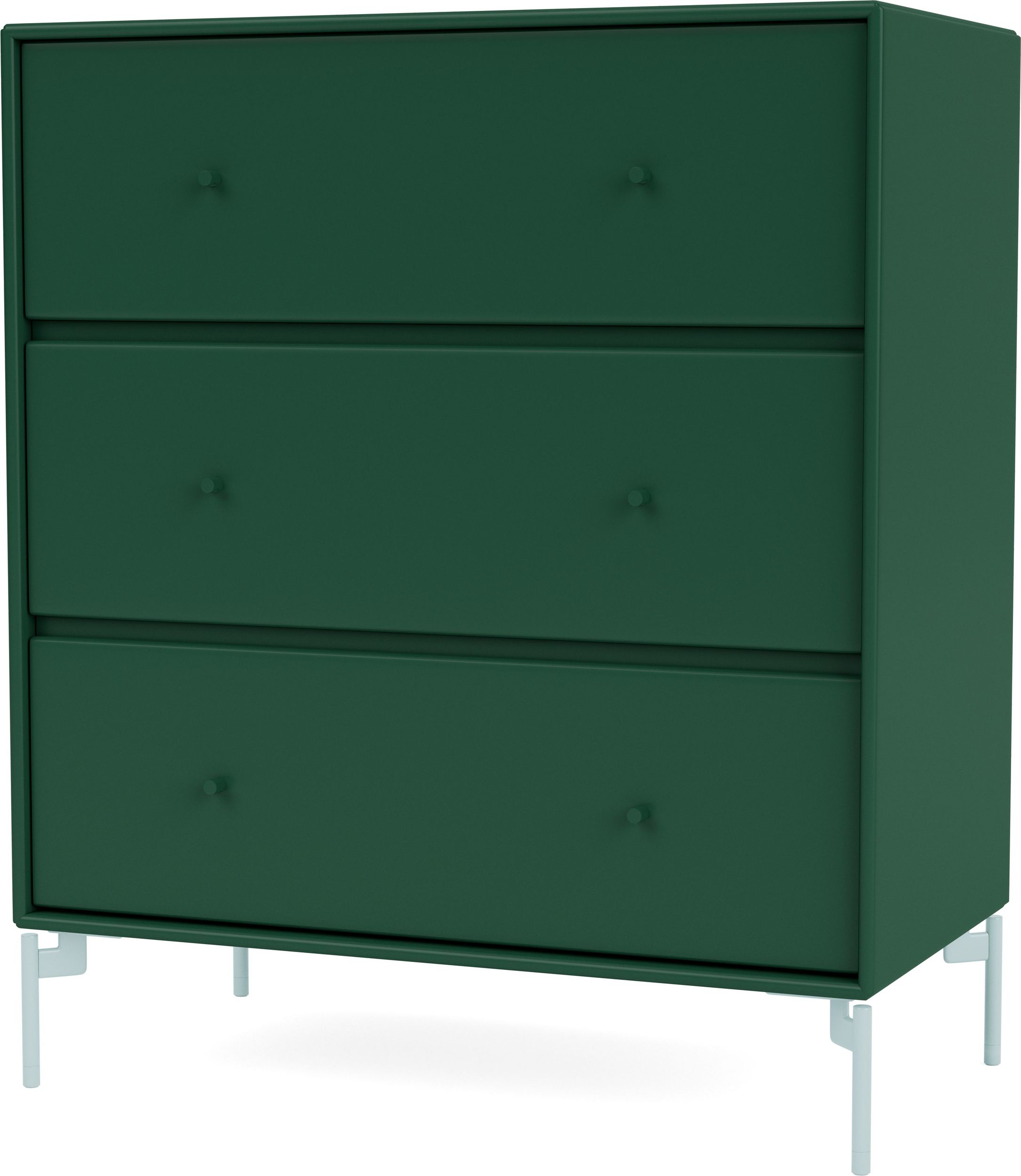 Komoda Carry ciemnozielona na jasnobłękitnych nogach