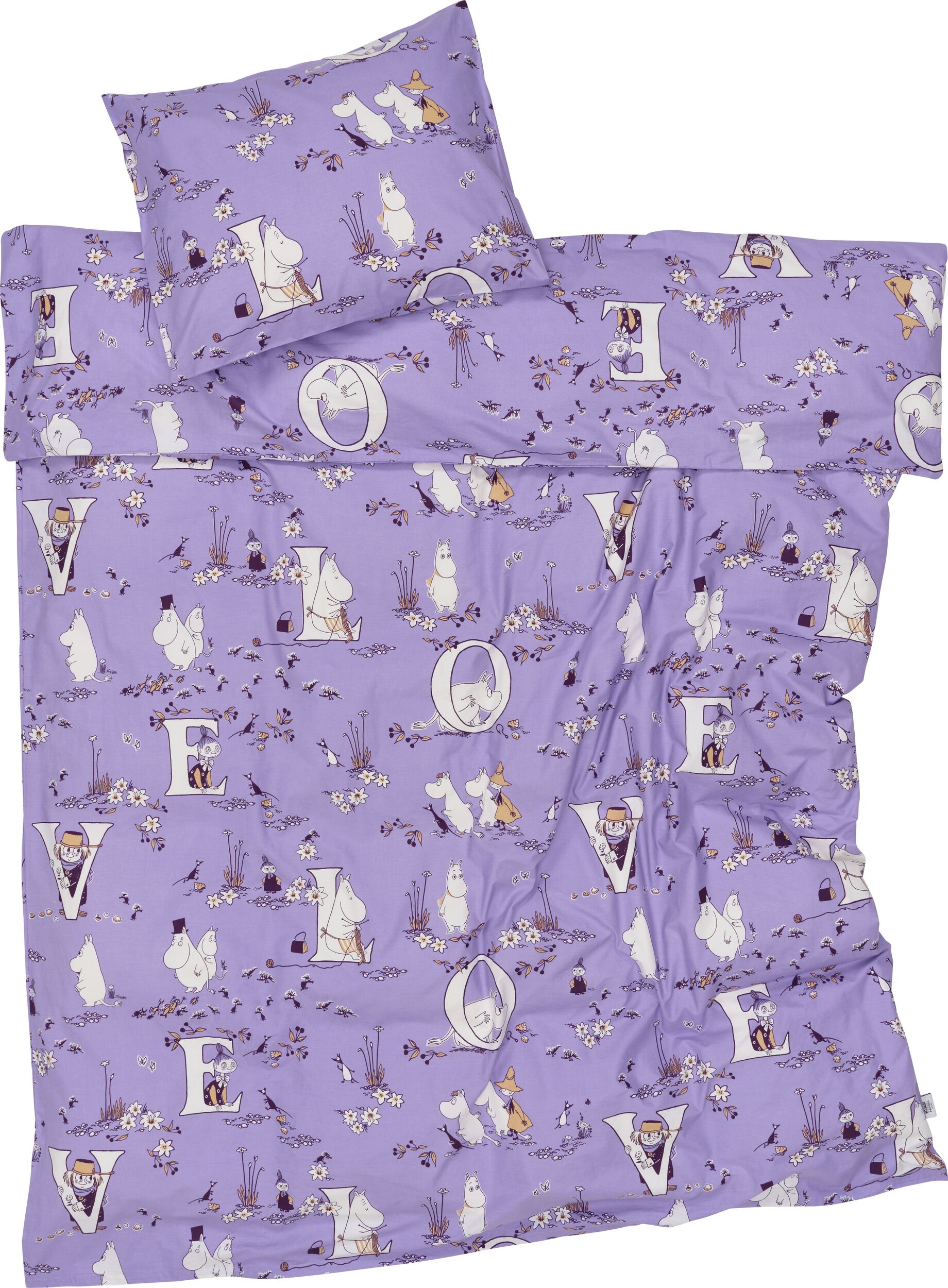 Pościel Arabia Finland Muminki Love 150 x 210 cm fioletowa z poszewką na poduszkę 50 x 60 cm