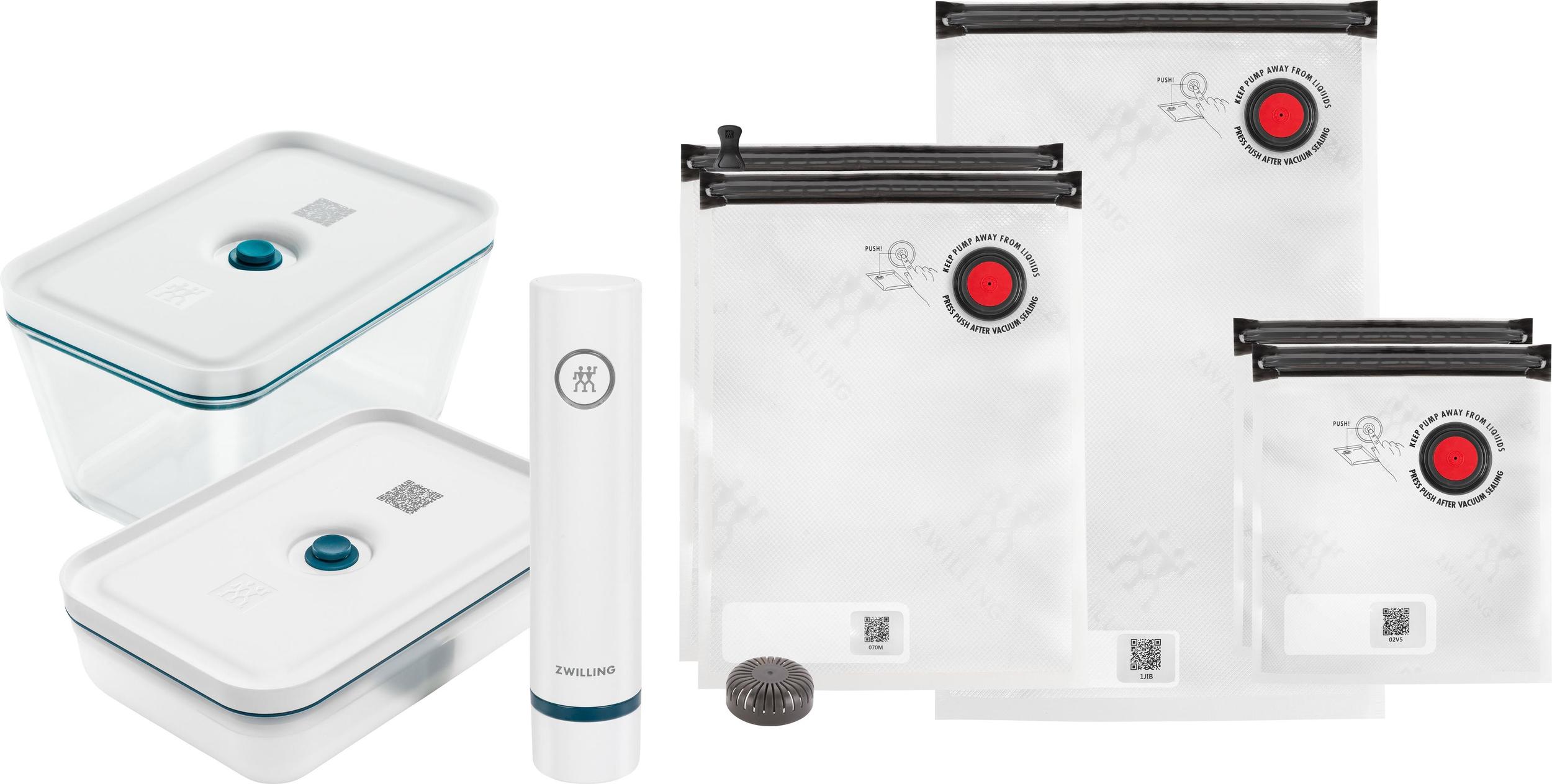 Pojemniki próżniowe Zwilling Fresh & Save L morskie szklane z workami i pompką 9 el.