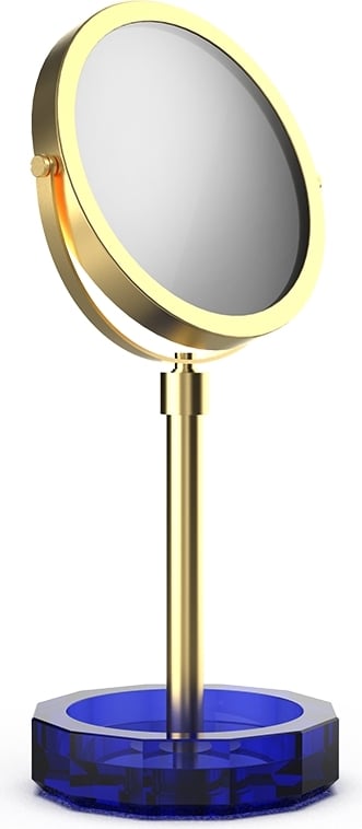 Lusterko kosmetyczne Kristall złoty mat z ciemnoniebieską podstawką