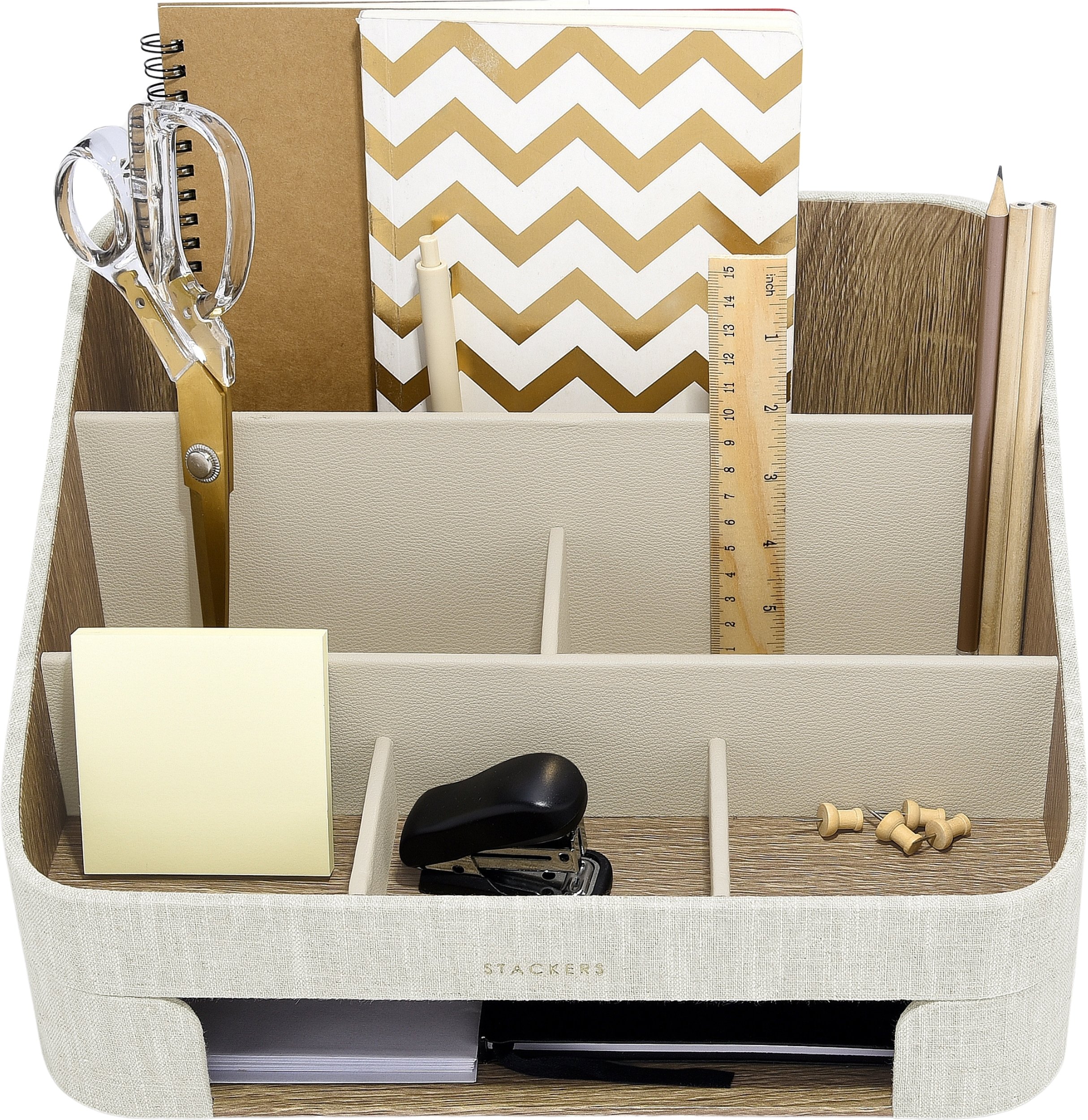 Organizer na biurko Stackers jasnobeżowy lniany z tacą