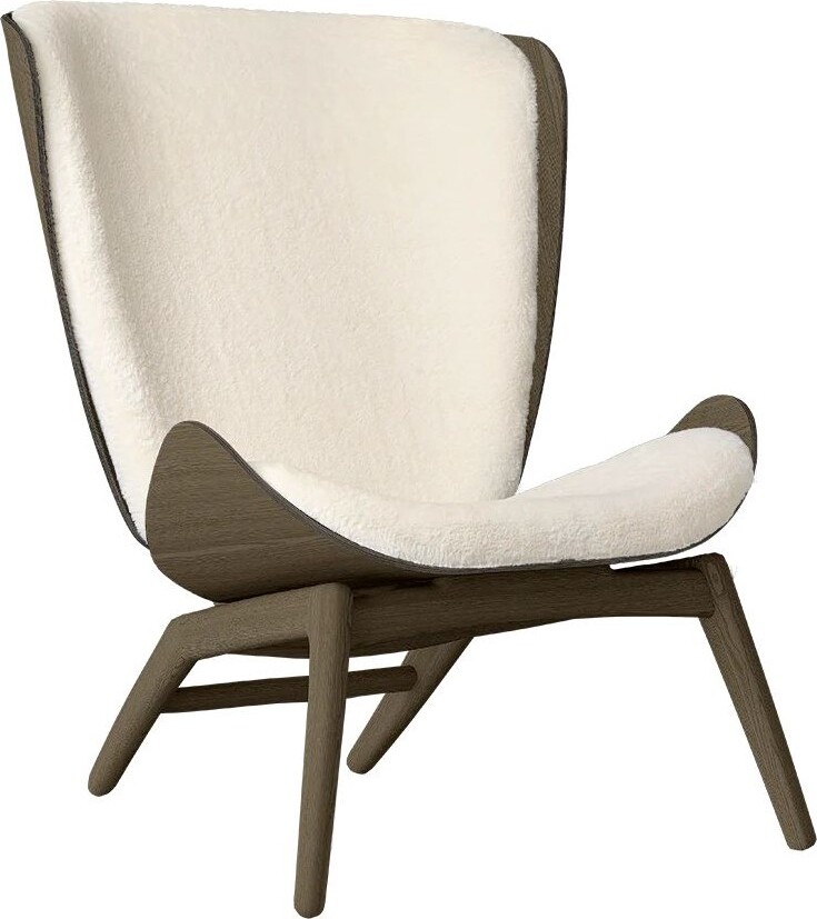 Fotel The Reader Teddy biały na ciemnych dębowych nogach