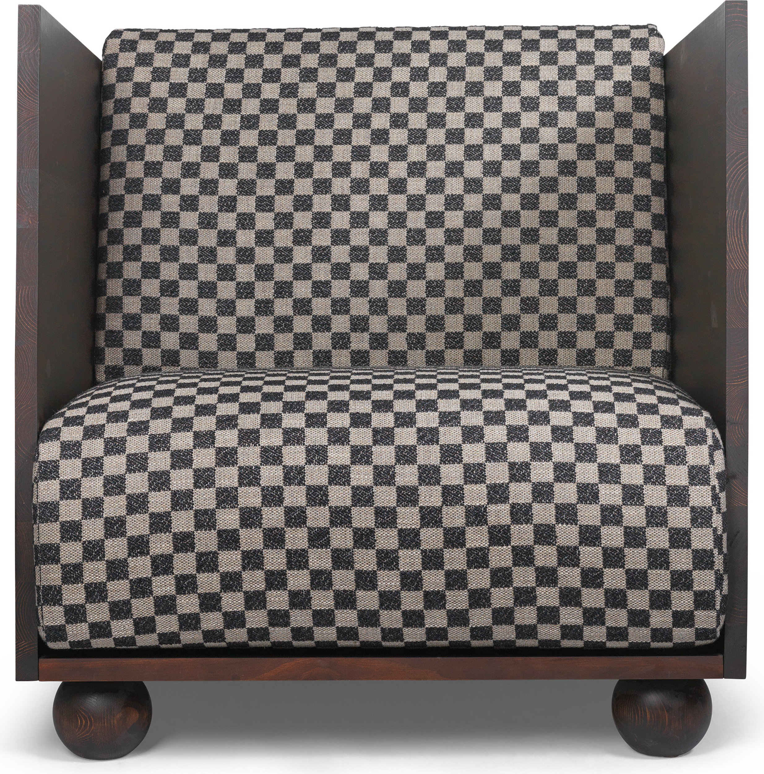 Fotel Rum w kratę piaskowo-czarny z drewnianą ramą