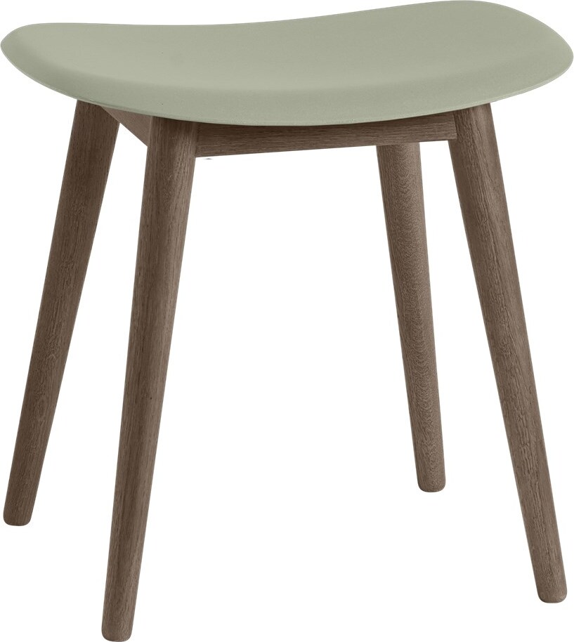 Stołek Fiber szarozielony na ciemnych drewnianych nogach