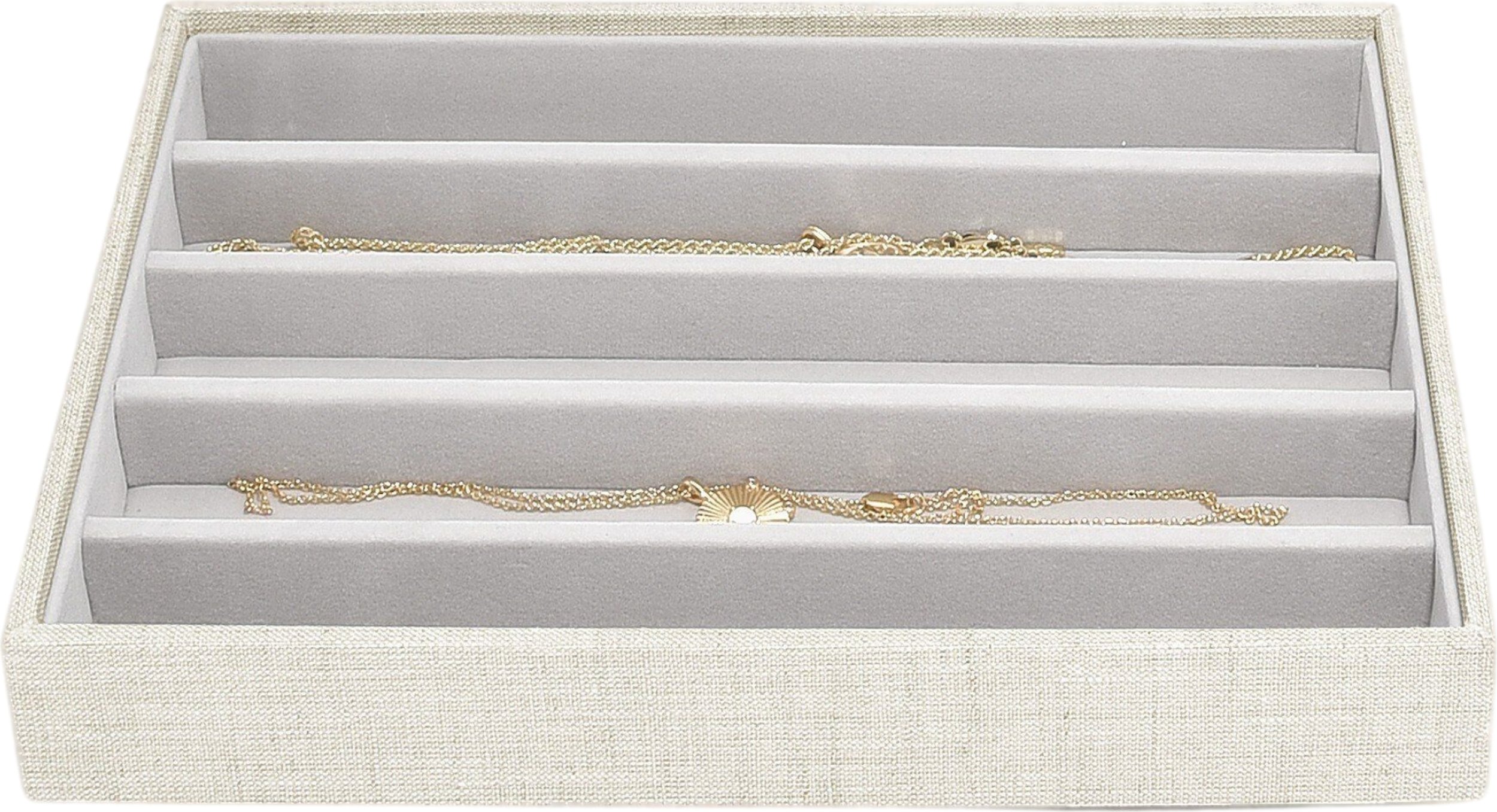 Szkatułka na biżuterię Stackers pięciokomorowa classic jasnobeżowa lniana