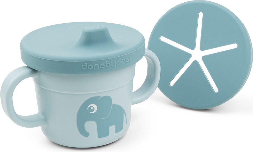 Kubek dziecięcy Foodie Elphee niebieski do picia i na przekąski 2w1 3 el.