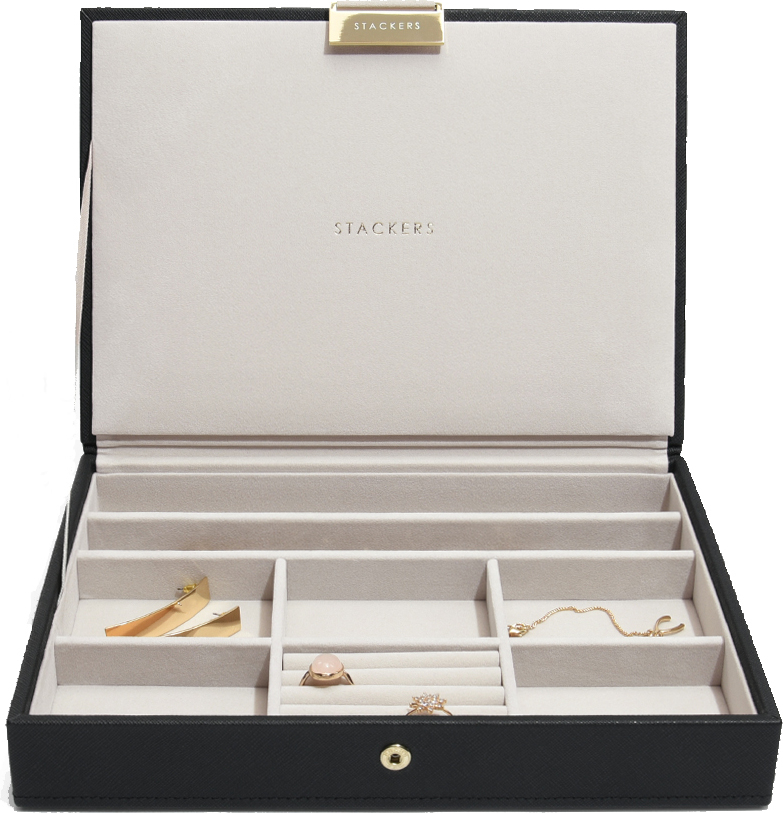 Szkatułka na biżuterię Stackers classic czarna velvet z pokrywką