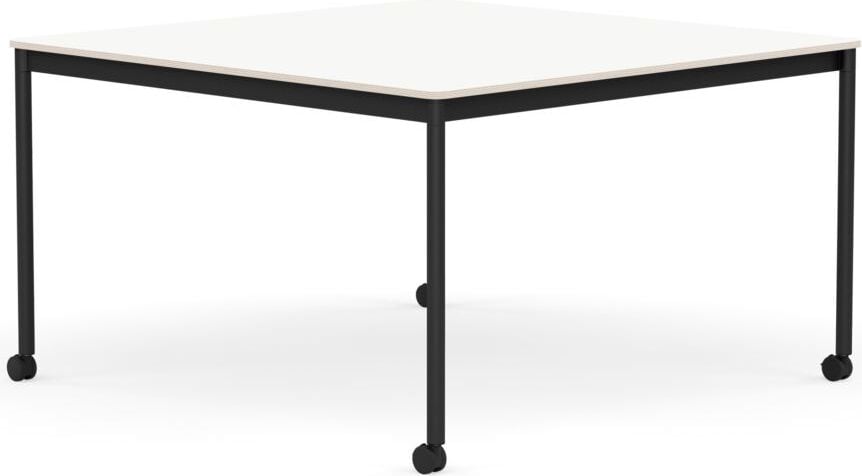 Stół na kółkach Base kwadratowy 128 cm biały laminowany nogi czarne