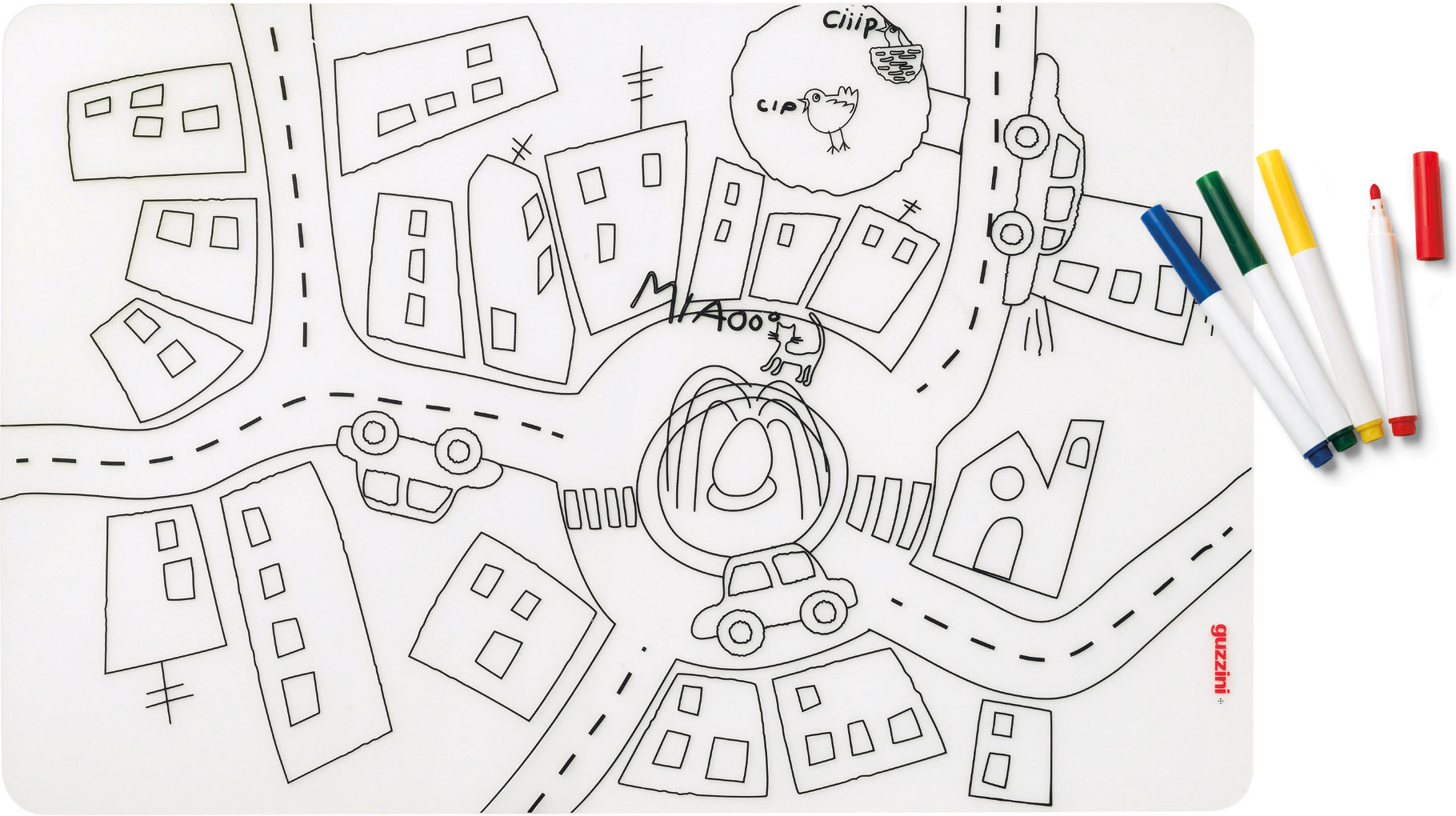 Podkładka pod talerz Bimbi Traffic z 4 flamastrami