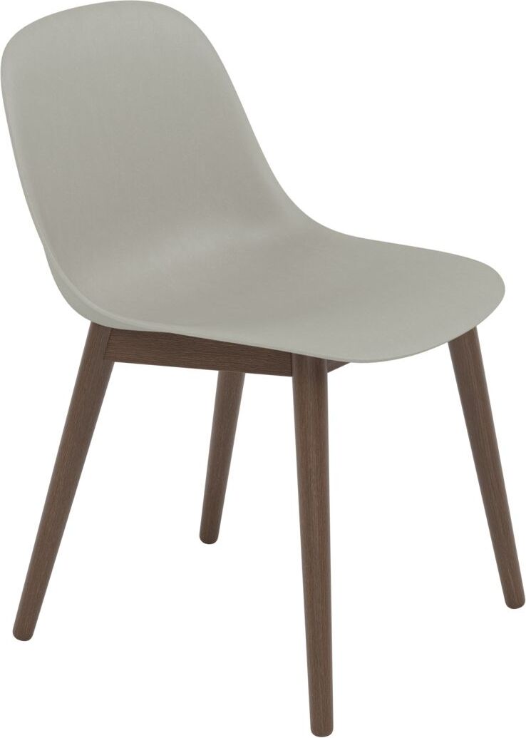 Krzesło Fiber szare na ciemnych drewnianych nogach