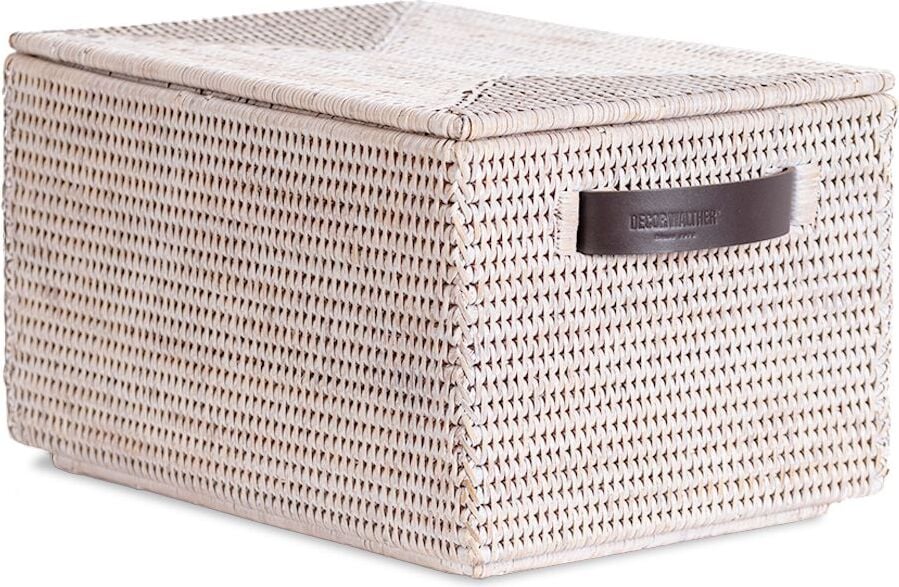 Pojemnik do przechowywania Basket jasnobeżowy ratanowy z pokrywką