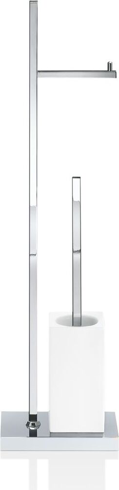 Stojak na papier toaletowy i szczotka do WC Porzellan chrom-biały z kwadratową podstawą