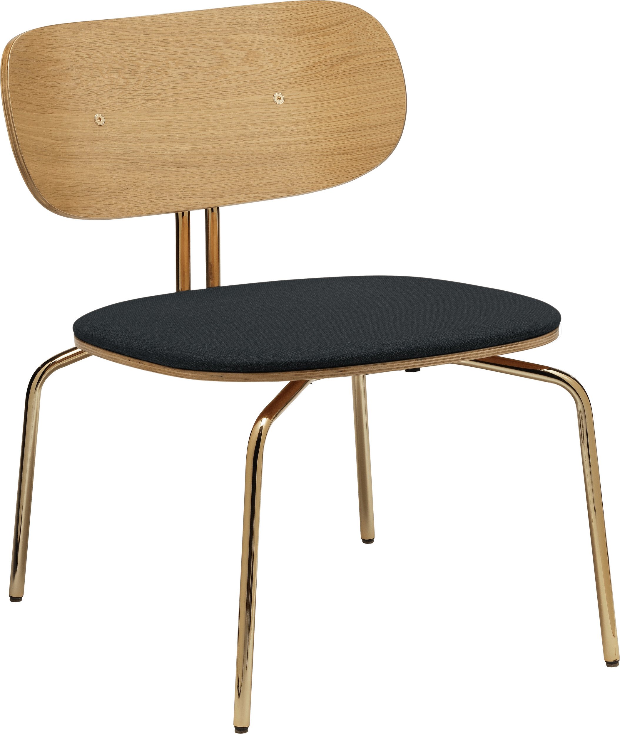 Krzesło Curious Lounge ciemnoszare z tapicerowanym siedziskiem na mosiężnych nogach