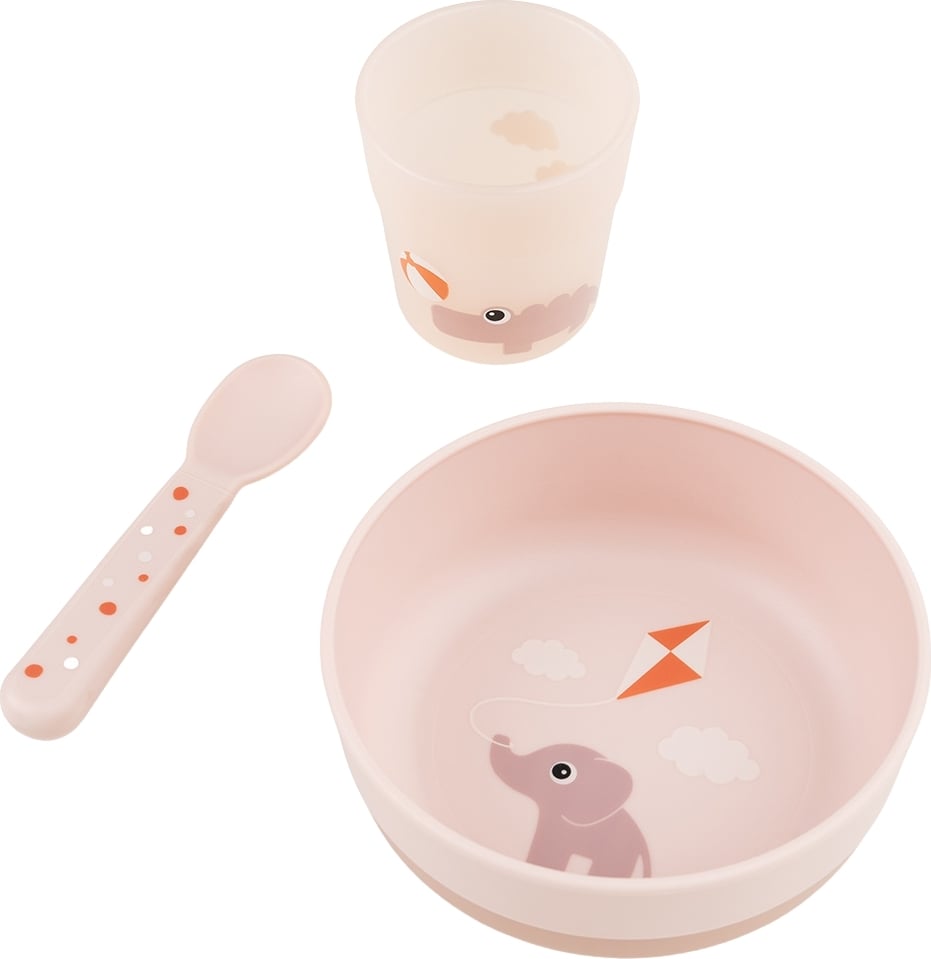 Naczynia dziecięce Playground pudrowy róż 3 el.