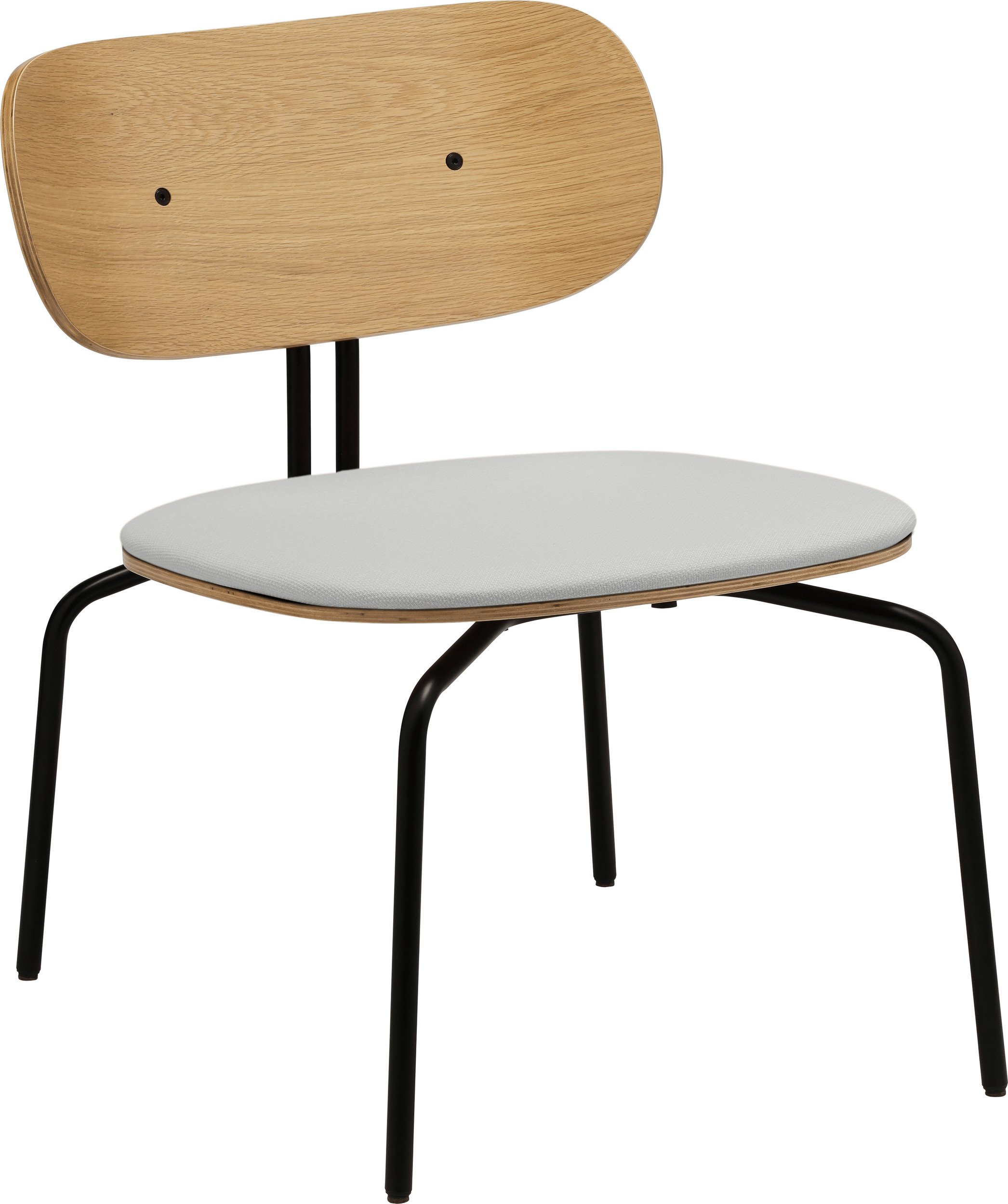 Krzesło Curious Lounge jasnoszare z tapicerowanym siedziskiem na czarnych nogach