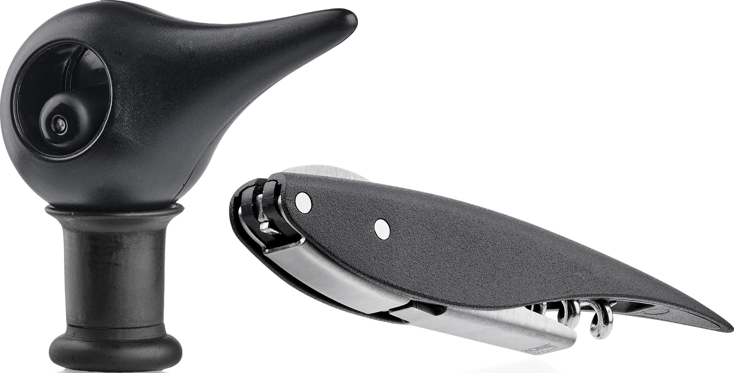 Korkociąg z korkiem do wina Rocks czarny 2 el.