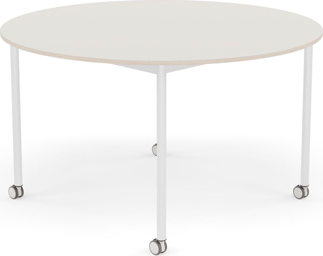Stół na kółkach Base okrągły 128 cm biały nanolaminat nogi białe