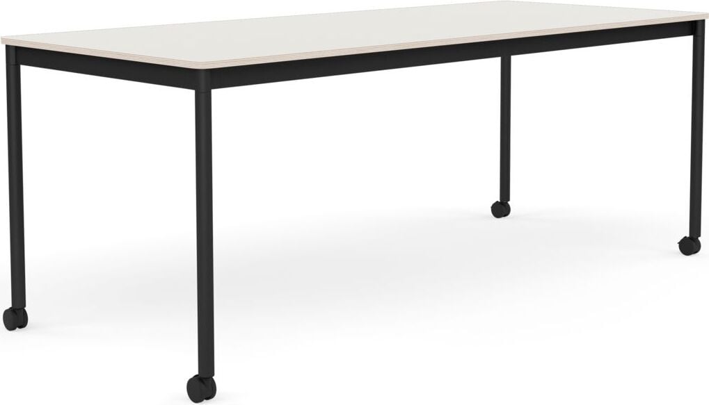 Stół na kółkach Base 80 x 190 cm biały nanolaminat nogi czarne