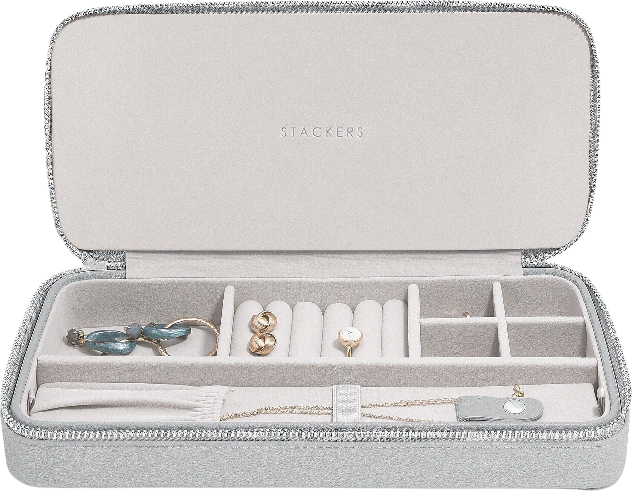 Pudełko podróżne na biżuterię z miejscem na naszyjniki Stackers kamienna szarość