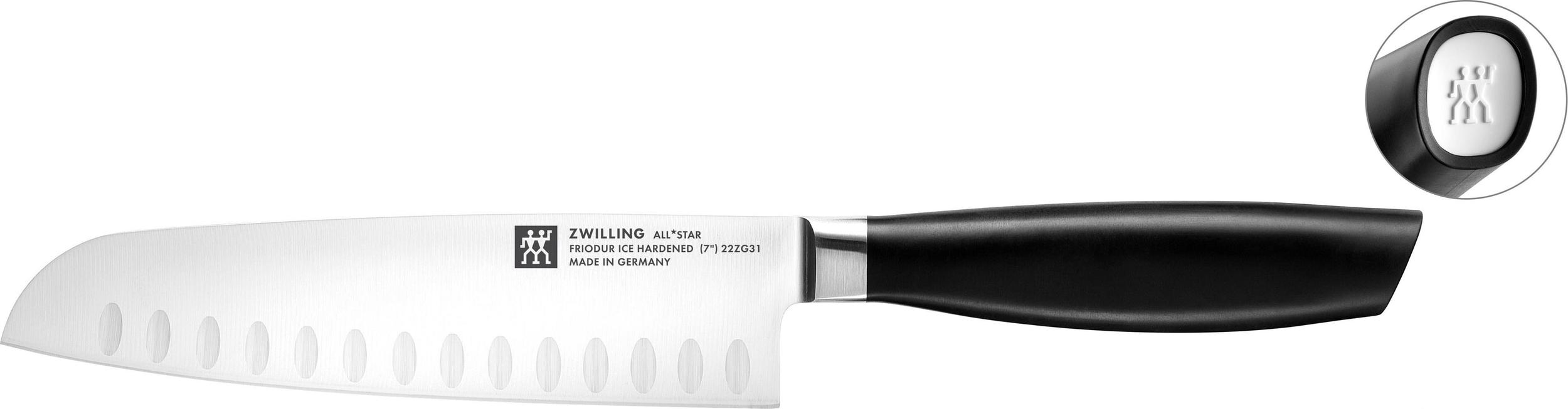 Nóż santoku karbowany All Star 18 cm biały
