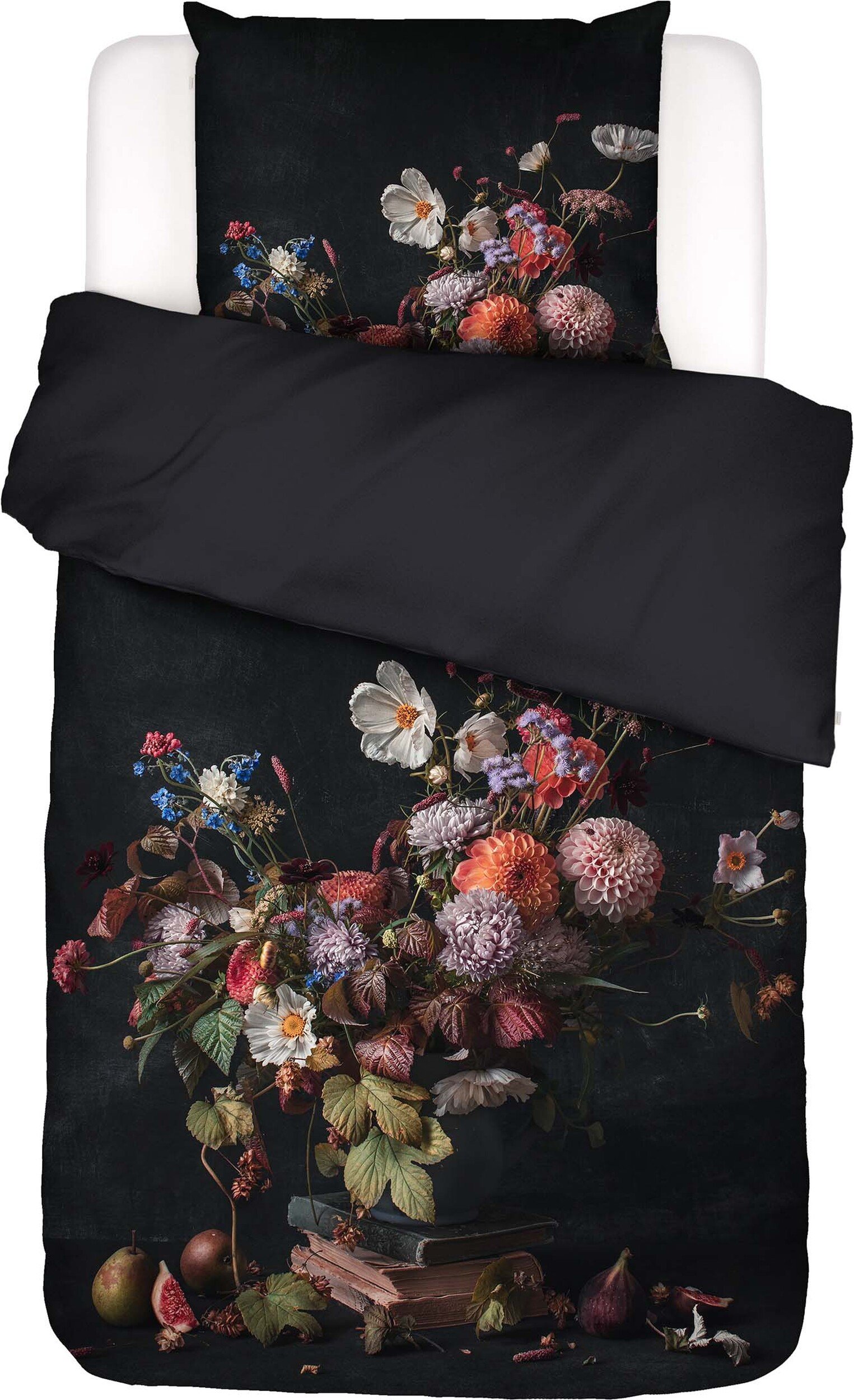 Pościel Bouquet 140 x 200 cm antracytowa z poszewką na poduszkę 70 x 90 cm zapięcie suwak