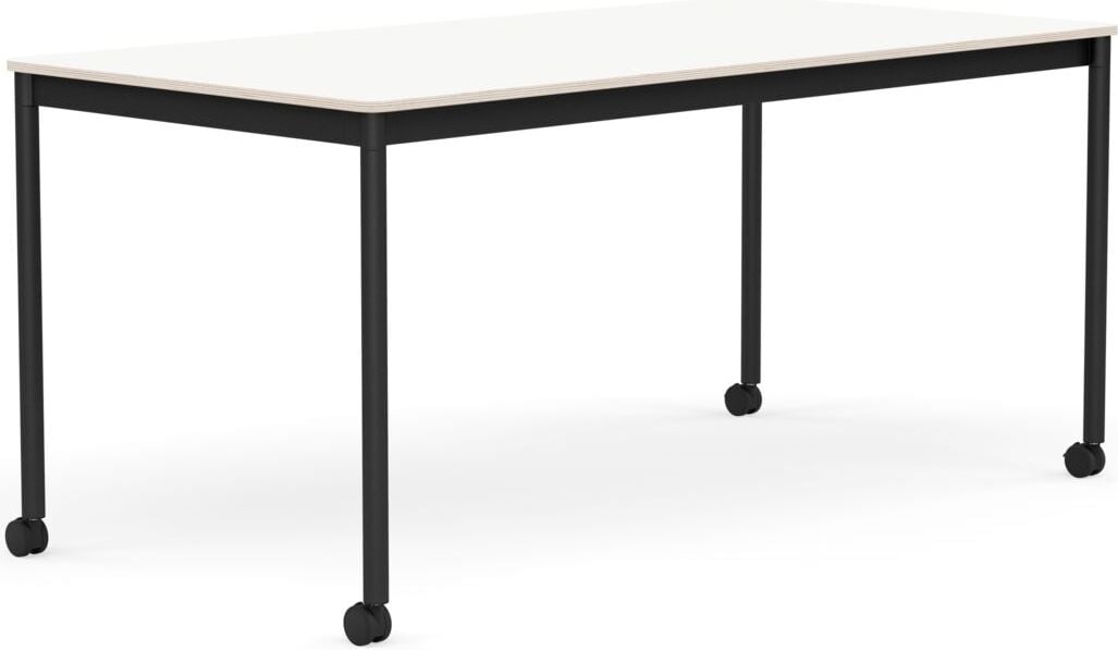 Stół na kółkach Base 80 x 160 cm biały laminowany nogi czarne