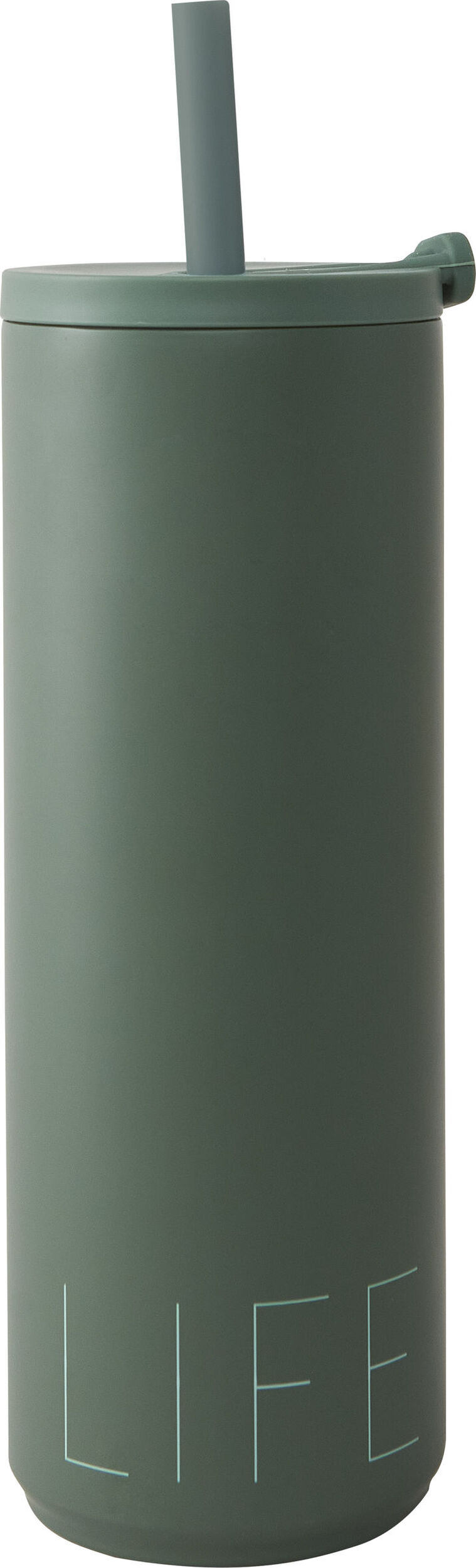 Kubek termiczny Design Letters Life 500 ml zielony ze słomką